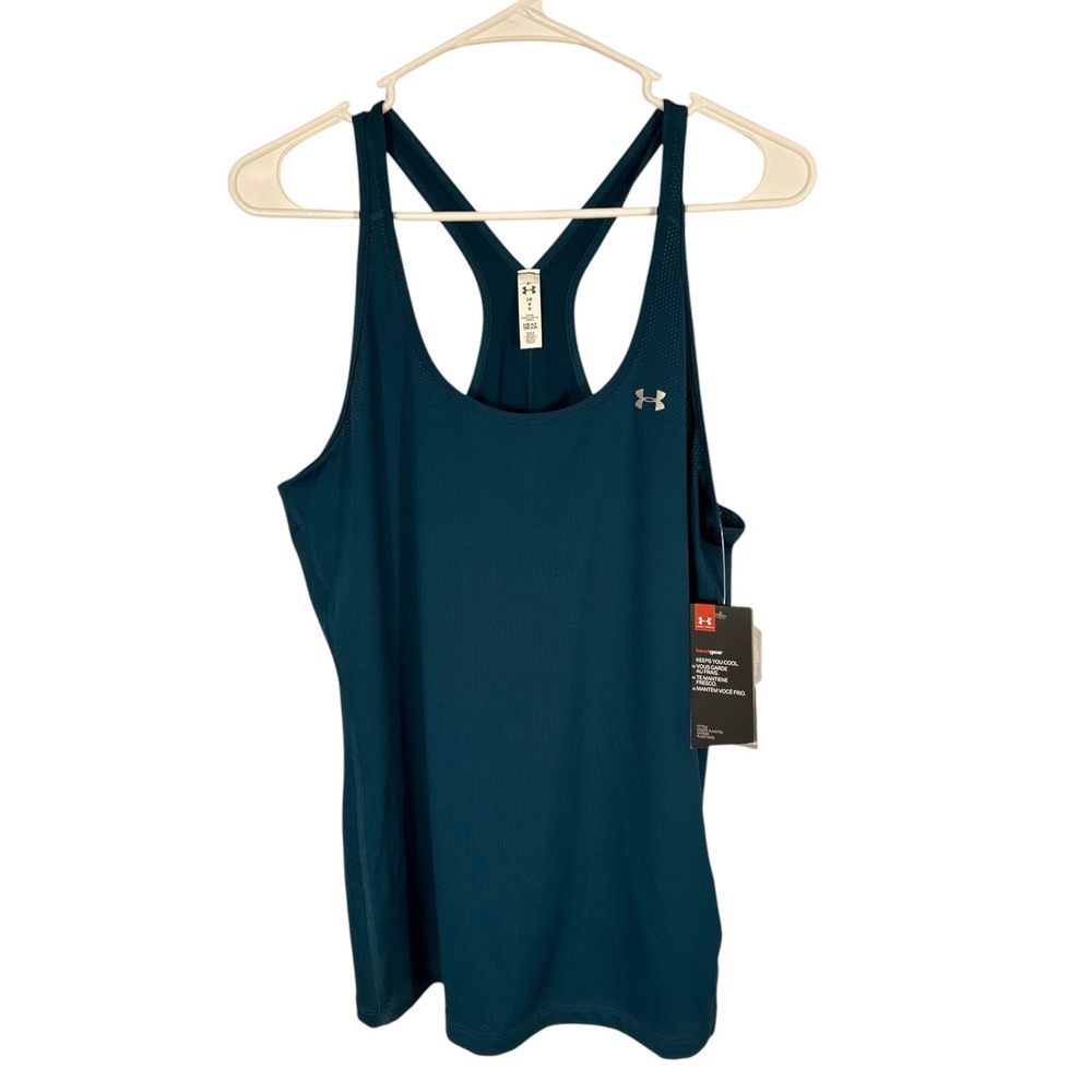 NWT Under Armour HeatGear Fitted Racerback Tank Top Dark Teal Green Large